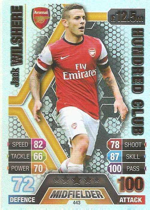 MATCH ATTAX 2013/14 - JACK WILSHERE `CLUB 100` TRADING CARD - UK EDITION