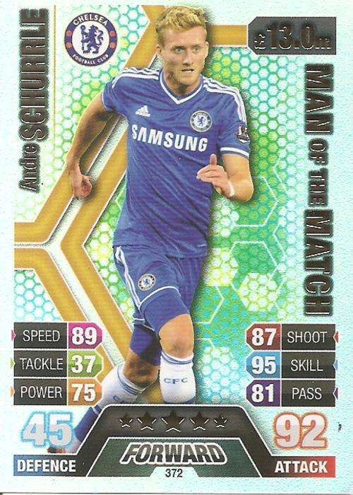 ANDRE SCHURRLE - TOPPS `MATCH ATTAX` 2013/14 UK ONLY -  FOIL `MAN of the MATCH` TRADING CARD 372