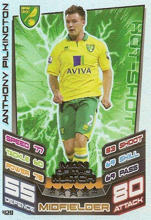 MATCH ATTAX 2012/2013 - ANTHONY PILKINGTON `MAN of the MATCH` CARD