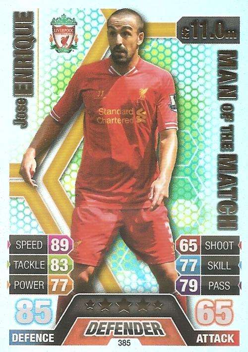 JOSE HENRIQUE - TOPPS `MATCH ATTAX` 2013/14 `UK` ONLY - FOIL `MAN of the MATCH` TRADING CARD 385