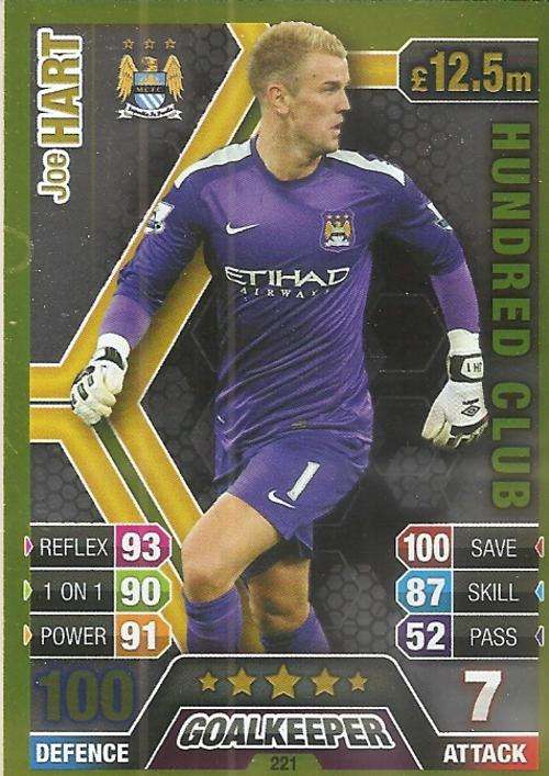 MATCH ATTAX 2013/14 - JOE HART `CLUB 100` TRADING CARD - SA EDITION