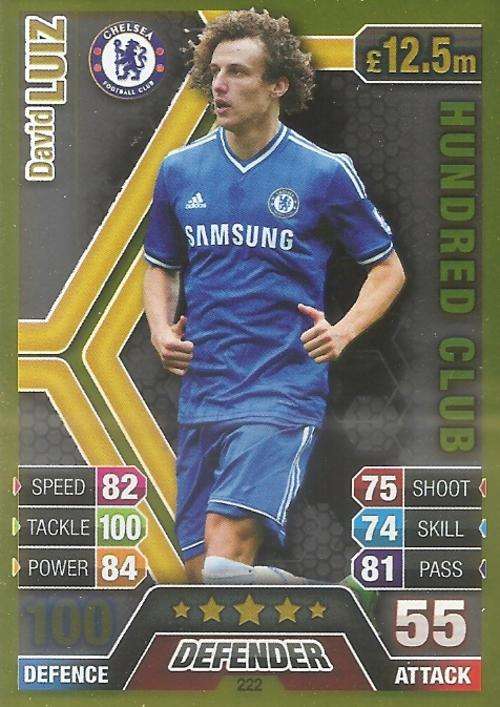 MATCH ATTAX 2013/14 - DAVID LUIZ `CLUB 100` TRADING CARD - SA EDITION