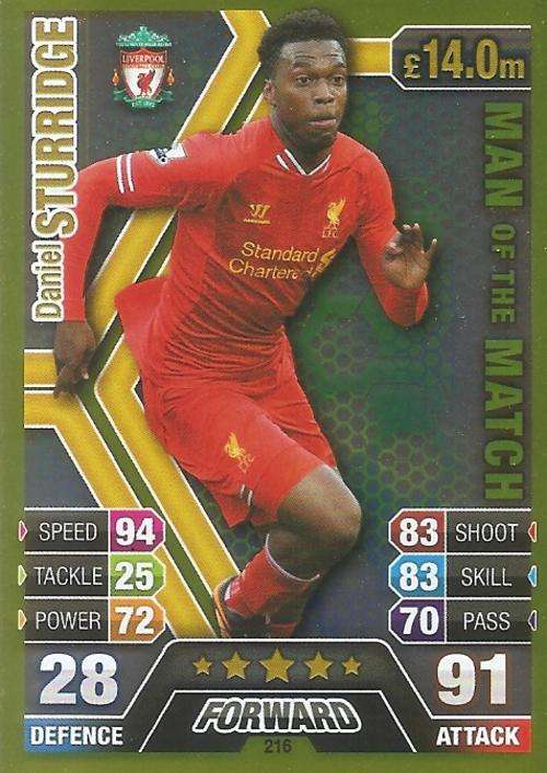 MATCH ATTAX 2013/14 - DANIEL STURRIDGE `MAN of the MATCH` CARD 216 - SA EDITION