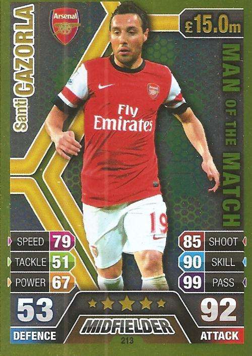 MATCH ATTAX 2013/14 - SANTI CAZORLA `MAN of the MATCH` CARD 213 - SA EDITION