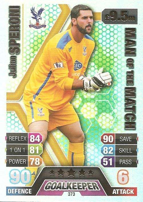 JULIAN SPERONI - TOPPS `MATCH ATTAX` 2013/14 UK ONLY -  FOIL `MAN of the MATCH` TRADING CARD 373