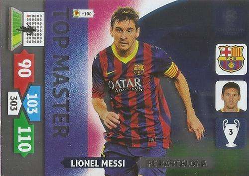 LIONEL MESSI - CHAMPIONS LEAGUE  2013/14 ADRENALYN XL -RARE "TOP MASTER" TRADING CARD
