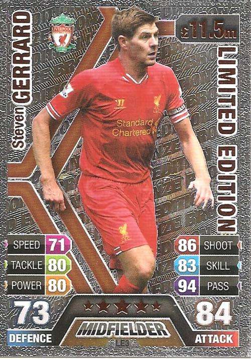MATCH ATTAX 2013/14 - STEVEN GERRARD "BRONZE LIMITED EDITION" CARD