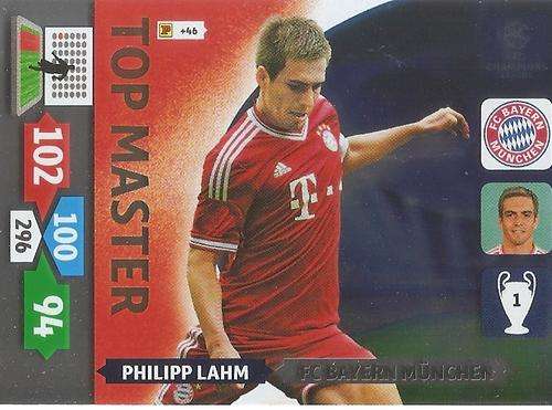 PHILIPP LAHM - PANINI CHAMPIONS LEAGUE 2013/2014 - RARE `TOP MASTER` TRADING CARD