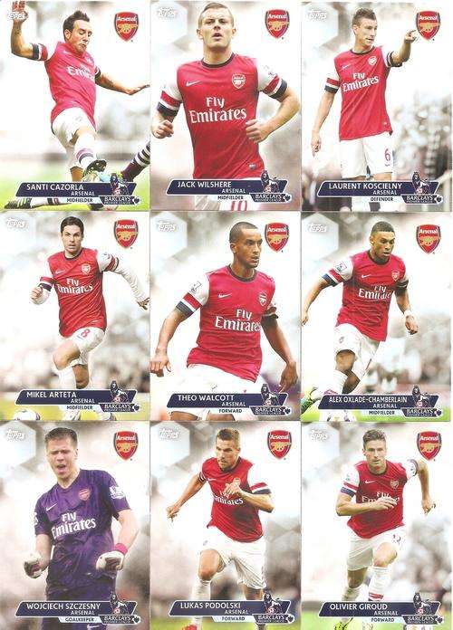 ARSENAL FC - TOPPS `PREMIER GOLD` 2013/14 - COMPLETE TEAM SET of 14 TRADING CARDS