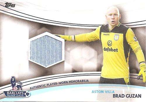 BRAD GUZAN - TOPPS `PREMIER GOLD` 2013/14 - AUTHENTIC `WORN MEMORABILIA` CARD JR-BG