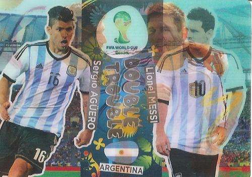 LIONEL MESSI / SERGIO AGUERO - PANINI `WORLD CUP 2014` BRAZIL -  3D `DOUBLE TROUBLE` RARE CARD