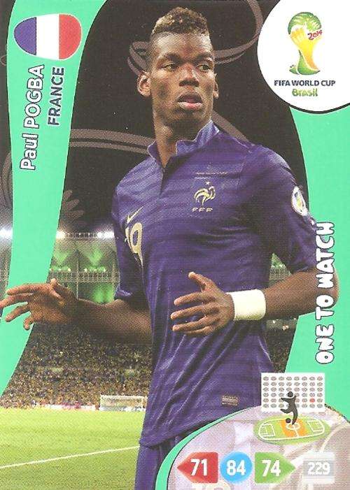 PAUL POGBA - PANINI WORLD CUP 2014 ADRENALYN XL - ROOKIE `ONE TO WATCH` TRADING CARD