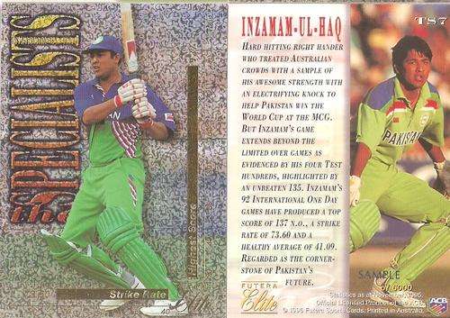 INZAMAN UL HAQ - 1996 FUTERA CRICKET ELITE - RARE LIMITED "SPECIALISTS" TS7 "SAMPLE" CARD of 200