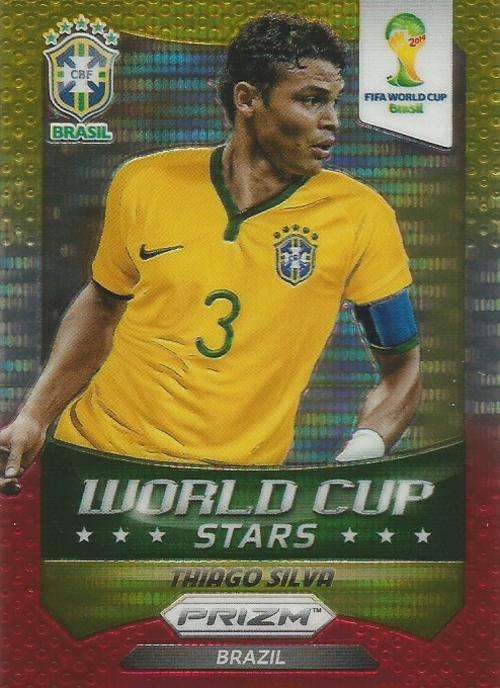 THIAGO SILVA - WORLD CUP 2014 PANINI `PRIZM` - YELLOW/RED PULSAR `W/CUP STARS` TRADING CARD 8