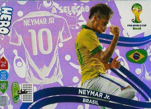 NEYMAR Jr - PANINI `FIFA  WORLD CUP 2014 UPDATES 1` - RARE `HERO` FOIL TRADING CARD U74