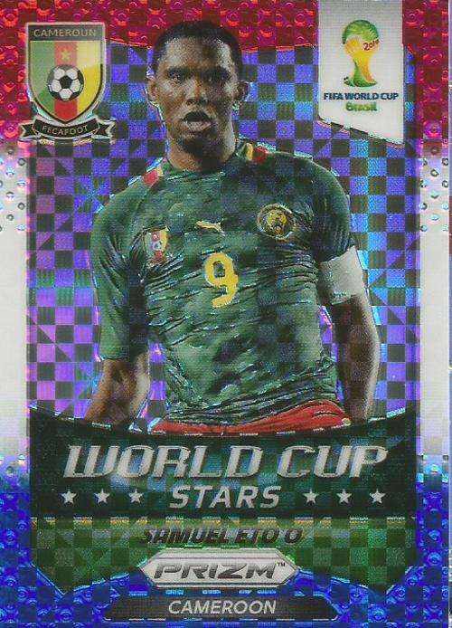 SAMUEL ETO`O - WORLD CUP 2014 PANINI `PRIZM` - RED/BLUE PRIZM `W/CUP STARS` CARD 9