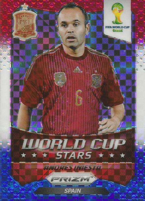 ANDRES INIESTA - WORLD CUP 2014 PANINI "PRIZM" - RED/BLUE PRIZM "W/CUP STARS" TRADING CARD 30