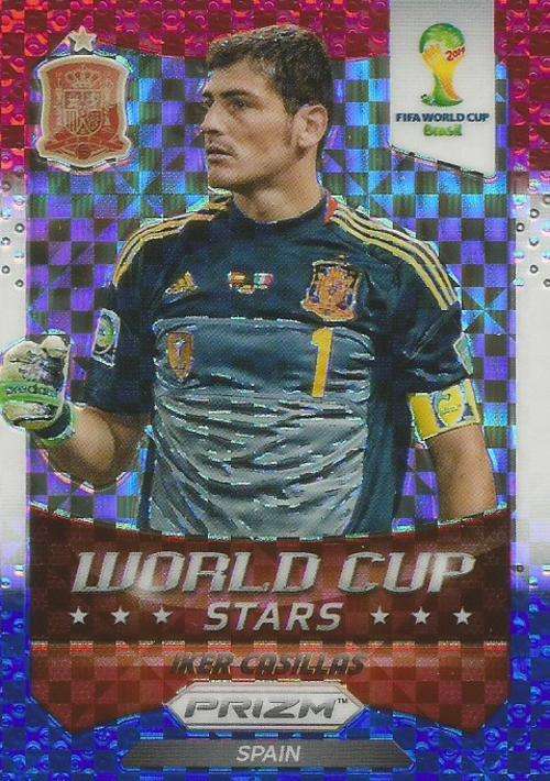 IKER CASILLAS - WORLD CUP 2014 PANINI "PRIZM" - RED/BLUE PRIZM "W/CUP STARS" CARD 33