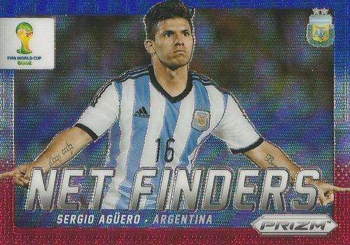 SERGIO AGUERO - WORLD CUP 2014 PANINI `PRIZM` - BLUE/RED WAVE `NET FINDERS` TRADING CARD 3