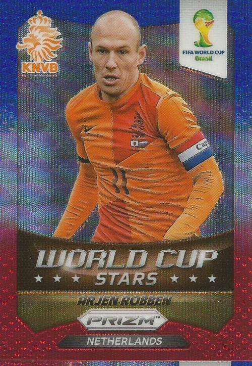 ARJEN ROBBEN - WORLD CUP 2014 PANINI `PRIZM` - BLUE/RED WAVE `W/CUP STARS ` TRADING CARD 20