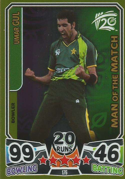 UMAR GUL - ICC CRICKET T20 WORLD CUP 2014 - GOLD `MAN of the MATCH` TRADING CARD 176