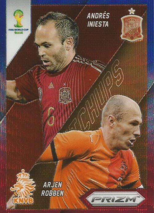 ANDRES INIESTA/ARJEN ROBBEN - WORLD CUP 2014 PANINI `PRIZM` - BLUE/RED WAVE `MATCH UP`s` CARD 4