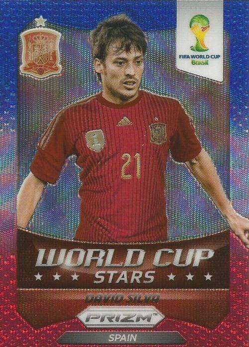 DAVID SILVA - WORLD CUP 2014 PANINI `PRIZM` - BLUE/RED WAVE `W/CUP STARS` TRADING CARD 31
