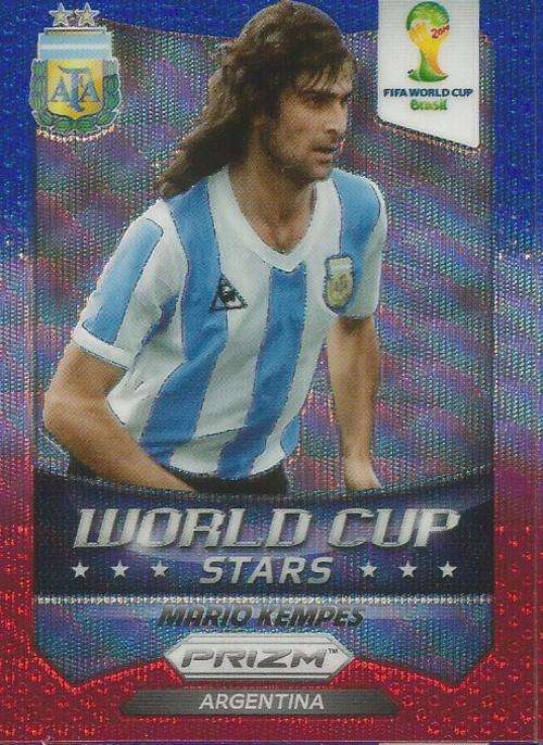 MARIO KEMPES - WORLD CUP 2014 PANINI `PRIZM` - BLUE/RED WAVE `W/CUP STARS` TRADING CARD 43