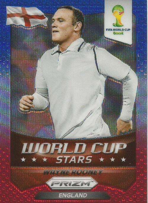 WAYNE ROONEY - WORLD CUP 2014 PANINI `PRIZM` - BLUE/RED WAVE `W/CUP STARS` TRADING CARD 14
