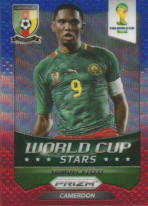 SAMUEL ETO`O - WORLD CUP 2014 PANINI `PRIZM` - BLUE/RED WAVE `W/CUP STARS` CARD 9