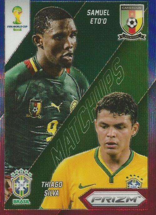 THIAGO SILVA/SAMUEL ETO`O - WORLD CUP 2014 PANINI `PRIZM` - BLUE/RED WAVE `MATCH UP`s` CARD 1