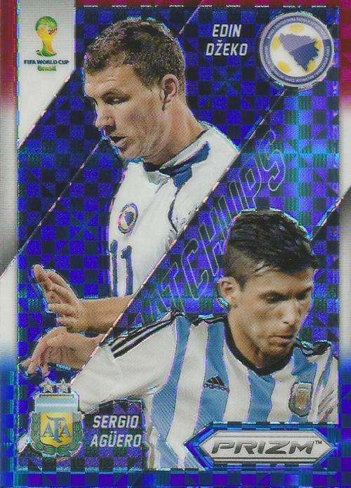 SERGIO AGUERO/EDIN DZEKO - WORLD CUP 2014 PANINI "PRIZM" - RED/BLUE PRIZM "MATCH UP's" CARD 12