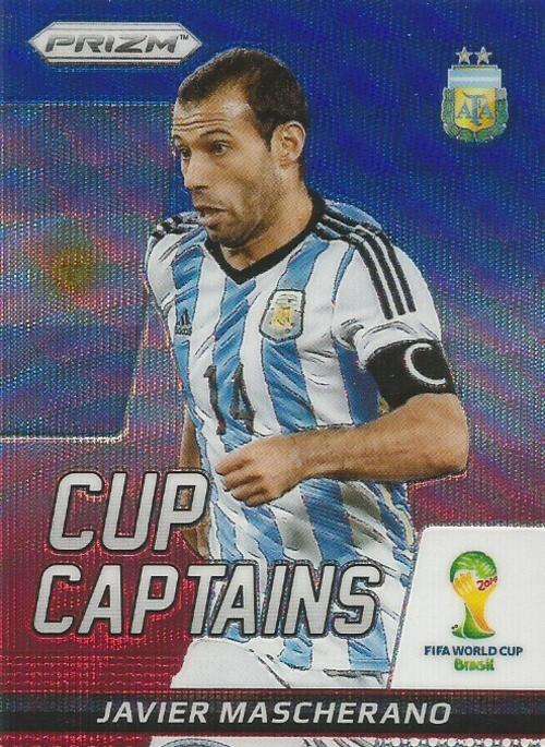 JAVIER MASCHERANO - WORLD CUP 2014 PANINI `PRIZM` -  BLUE/RED WAVE `CUP CAPTAIN` PRIZM CARD 16