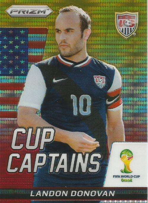 LANDON DONOVAN - WORLD CUP 2014 PANINI `PRIZM` -  YELLOW/RED PULSAR `CUP CAPTAIN` CARD 18