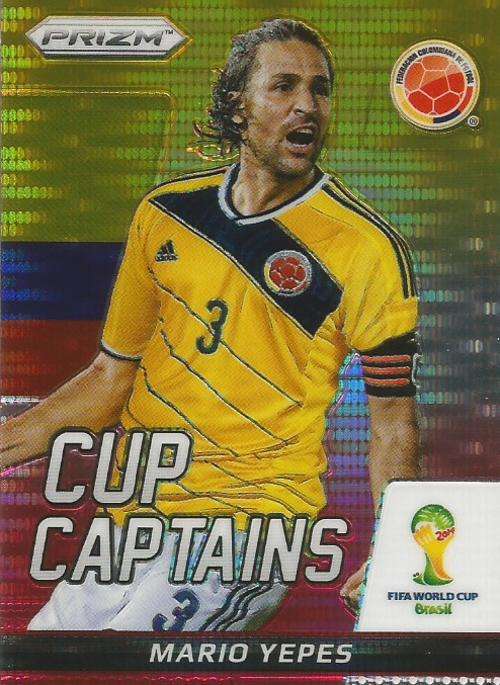 MARIO YEPES - WORLD CUP 2014 PANINI `PRIZM` -  YELLOW/RED PULSAR `CUP CAPTAIN` CARD 22