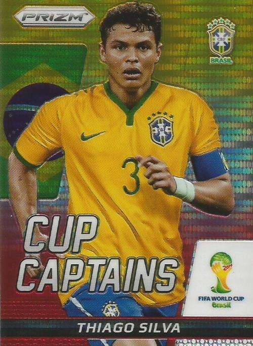 THIAGO SILVA - WORLD CUP 2014 PANINI `PRIZM` -  YELLOW/RED PULSAR `CUP CAPTAIN` CARD 28