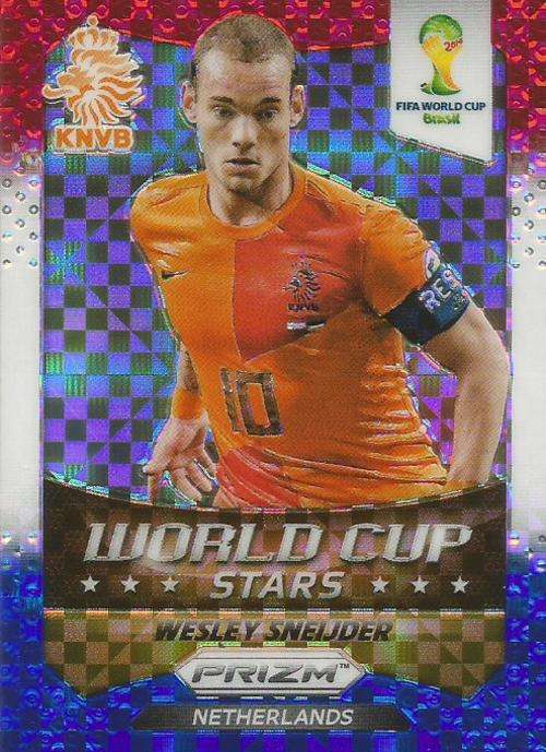 WESLEY SNEIDJER - WORLD CUP 2014 PANINI "PRIZM" - RED/BLUE PRIZM "W/CUP STARS" CARD 22