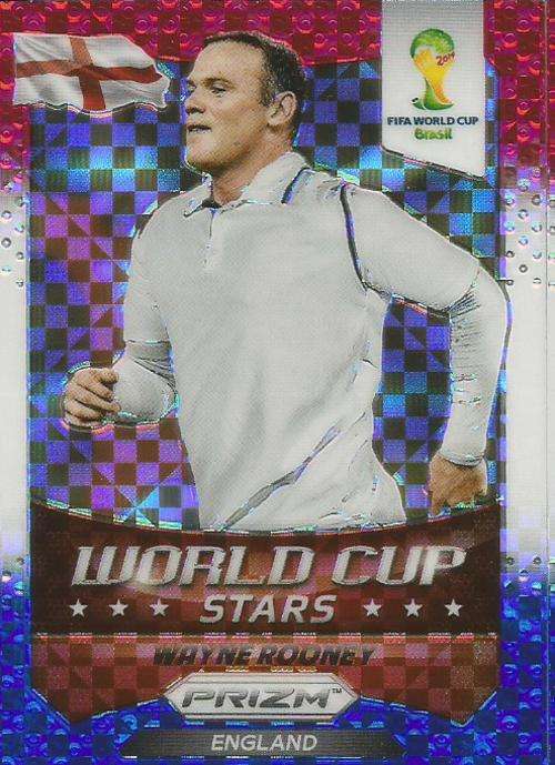 WAYNE ROONEY - WORLD CUP 2014 PANINI "PRIZM" - RED/BLUE PRIZM "W/CUP STARS" TRADING CARD 14