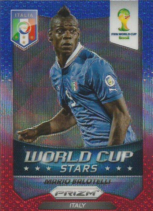 MARIO BALOTELLI  - WORLD CUP 2014 PANINI `PRIZM` - BLUE/RED WAVE `W/CUP STARS` CARD 26