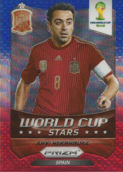 XAVI HERNANDEZ - WORLD CUP 2014 PANINI `PRIZM` - BLUE/RED WAVE `W/CUP STARS` TRADING CARD 35