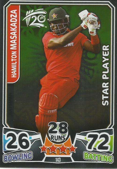 HAMILTON MASAKADZA - ICC CRICKET T20 WORLD CUP 2014 - `STAR PLAYER` FOIL TRADING CARD 143