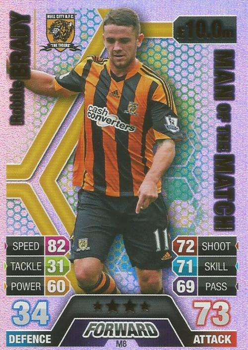 ROBBIE BRADY - TOPPS `MATCH ATTAX EXTRA` 2014 UK ONLY -  FOIL `MAN of the MATCH` TRADING CARD M8