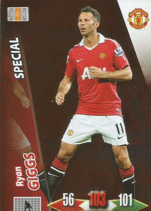 RYAN GIGGS - PANINI `MANCHESTER UNITED ADRENALYN XL 2011` - FOIL `SPECIAL` TRADING CARD