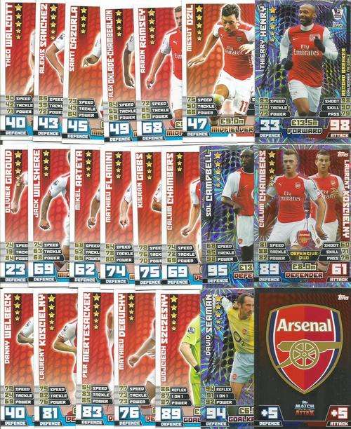 ARSENAL FC - MATCH ATTAX 2014/2015 - COMPLETE TEAM OF 23 CARDS