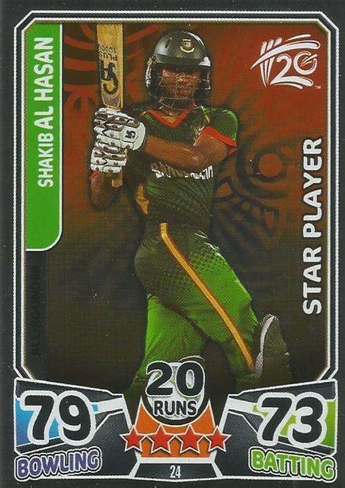 SHAKIB AL HASAN - ICC CRICKET T20 WORLD CUP 2014 - `STAR PLAYER` FOIL TRADING CARD 24