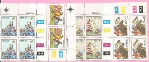 SOUTH AFRICA 1983 - SACC 549-552 - "SPORT ACTIVITIES" - SET of 4 CONTROL BLOCKS - UM