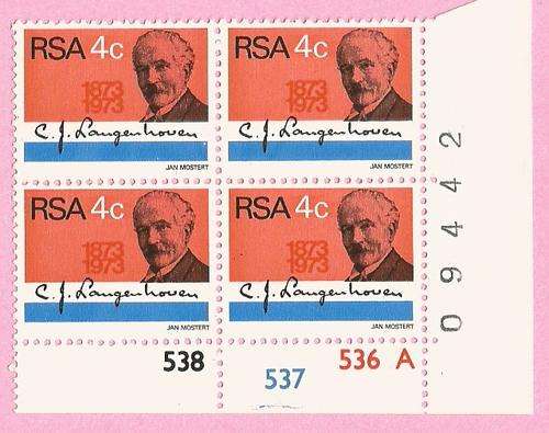 SOUTH AFRICA 1973 - SACC 347 - "CJ LANGENHOVEN" - 4c CONTROL BLOCK - UM