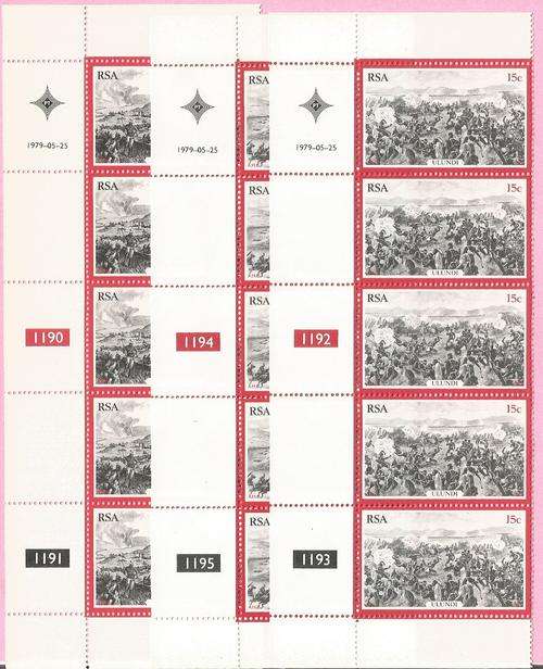 SOUTH AFRICA 1979 - SACC 463-465 - "CENTENARY of ZULU WAR" - SET of 3 CONTROL STRIPS - UM