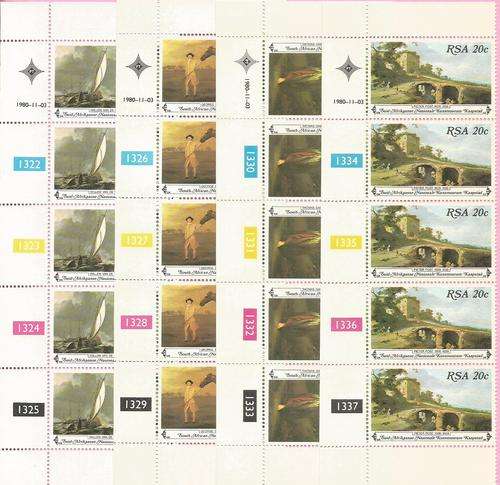 SOUTH AFRICA 1980 - SACC 485-488 - "NATIONAL ART GALLERY" SET of 4 CONTROL STRIPS - UM