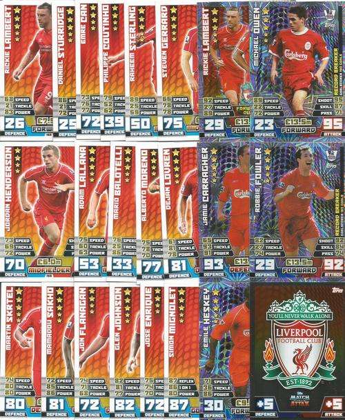 LIVERPOOL FC - MATCH ATTAX 2014/2015 - COMPLETE TEAM OF 24 TRADING CARDS